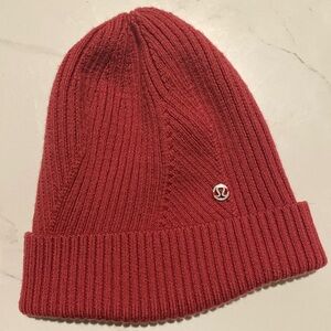 lululemon athletica Coral Red Ribbed Fold-Over Beanie